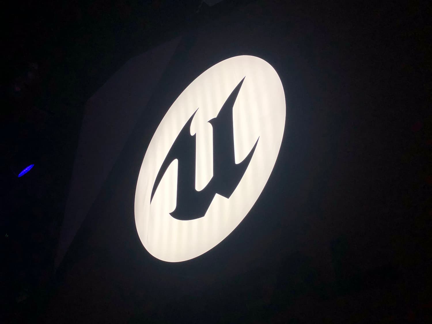 Unreal Engine booth with its prominent glowing logo.